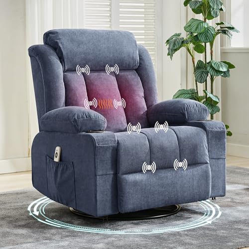 GarveeLife Rocking Recliner Chair for Nursery Glider Recliner with Cup Holder Swivel Rocker with Upholstered Deep Seat Comfy Single Sofa for Living Room Blue