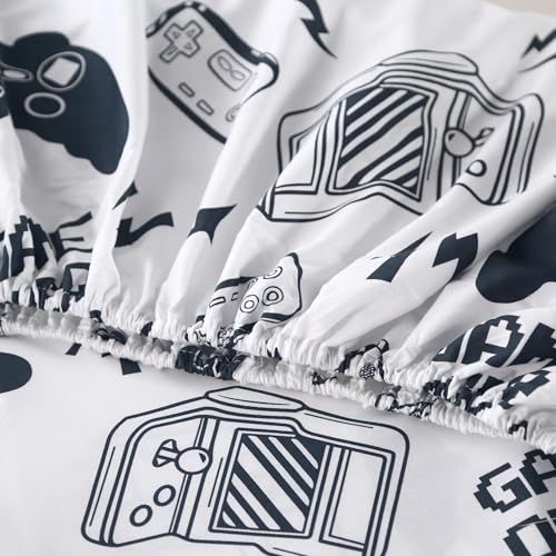 SDIII 4PCS Black and White Gamer Bedding Sheet Sets for Boys Girls Teens and Kids, Bed in a Bag Full Sheet Set, Video Game Bed Sheet Set on Amazon, Full SDIII