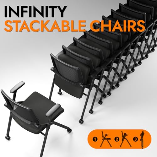 FYLICA Foldable Office Chair with PU Wheels and Smooth Armrest-Ergonomic Mesh Bouncing Back, Stackable Conference Room Chair, Office Guest & Reception & Meeting Chair (Black)