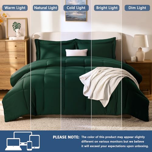 CozyLux Queen Comforter Set Emerald Green - 7 Pieces Bed in a Bag Queen, All Season Soft Bedding Sets, Oeko-Tex Certified Bed Set with Down Alternative Comforter, Sheets, Pillowcases & Pillow Shams CozyLux
