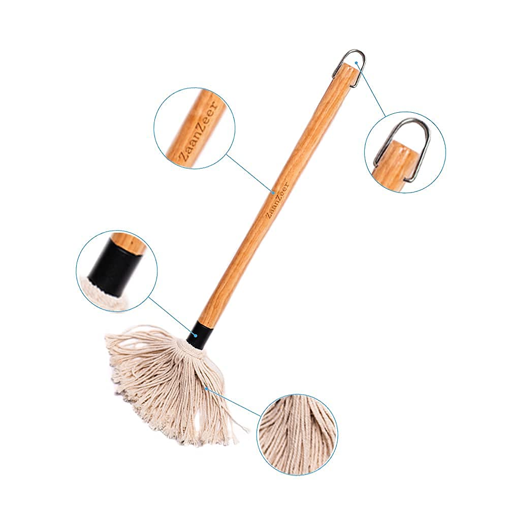 ZaanZeer 18 Inches BBQ Mop with Wooden Handle and 4 Extra Replacement Cotton Fiber Basting Mop Heads for Grilling and Smoking Steak ZaanZeer