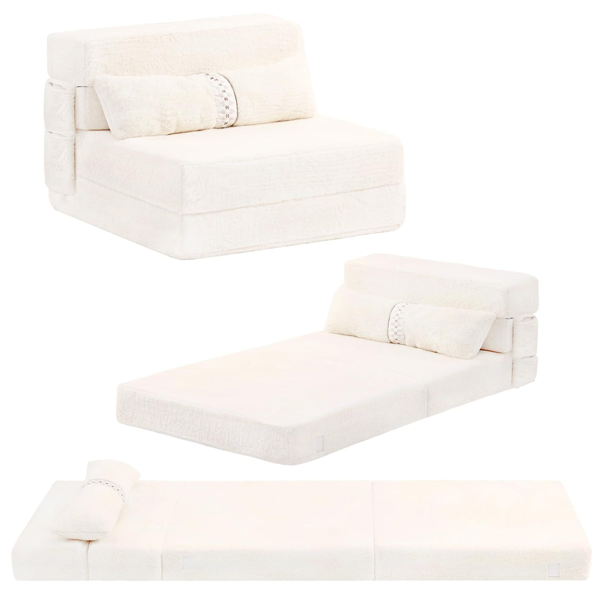 Tiita Folding Sofa Bed Couch,Single Size Foldable Futon Chair Bed with Pillow, Folding Sleeper Sofa Chair Bed Floor Mattress for Guest Room, Living Room, Beige Tiita