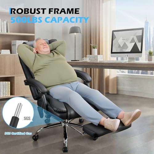 Massage Office Chair with Foot Rest,6 Points Vibration and Heat Ergonomic Executive Desk Chair for Heavy People,500lbs Big and Tall Office Chairs with Reclining High Back for Home Office KWKSV