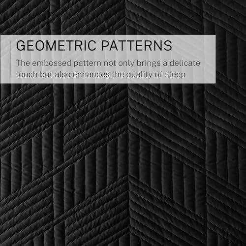Exclusivo Mezcla Ultrasonic King Quilt Bedding Set, Lightweight Black Bedspreads Soft Modern Geometric Coverlet Set for All Seasons (1 Quilt and 2 Pillow Shams) Exclusivo Mezcla