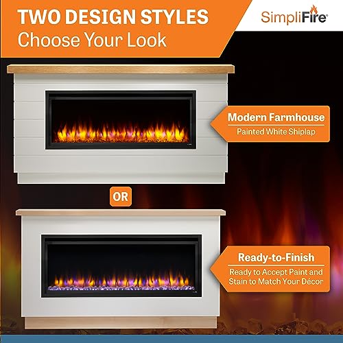 SimpliFire 50-Inch Allusion Platinum Linear Electric Fireplace with Mantel Package, Floor or Floating Install Wall-Mounted Fireplace with Ready-to-Finish Boyd Build-Out Kit, Remote Controlled SIMPLIFIRE