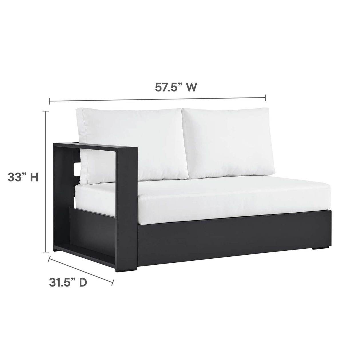 Modway Tahoe Aluminum Modular Left-Facing Outdoor Patio Loveseat in Gray White with Weather-Resistant Cushions, Couch for Garden Backyard, Poolside Modway