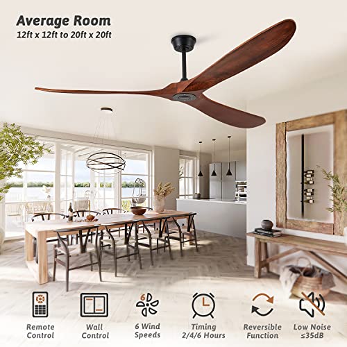 Chriari 60'' Ceiling Fan With Remote and Wall Control, Walnut Ceiling Fan with 3 Wood Blades, 6 Speeds Smart Timing Reversible DC Motor, Modern Black Ceiling Fan for Indoor Outdoor Farmhouse/Patios Chriari