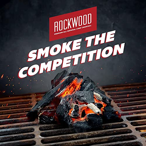 Rockwood Natural Lump Charcoal - Oak, Hickory & Cherry Hardwood Blend for High-Heat Grilling & Slow Smoking - Clean Burning BBQ Charcoal - No Fillers - Made in USA - 20 lbs (2 Packs) Rockwood