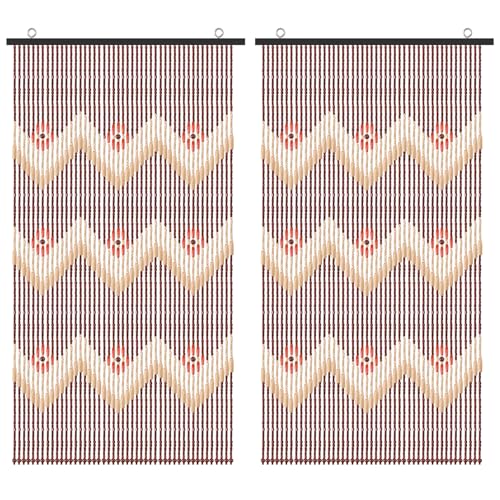 ANMINY Wood Bamboo Beaded Curtain 2 Panels Wooden Hanging Room Divider 52 Strands Decorative Handmade Door Bead Curtains Wall Panel Blinds for Doorway Restaurant Home Decor 35" x 76" - Wave Flower ANMINY