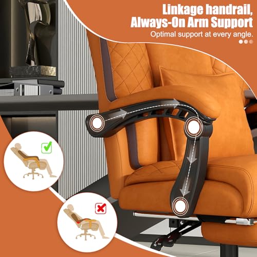 Ergonomic Office Chair with Footrest, 400lbs High Back Executive Home Office Computer Chair with Unique Ear-Shape Headrest for Neck Support,Brown Leather Office Chairs for Home Office Work Hihady