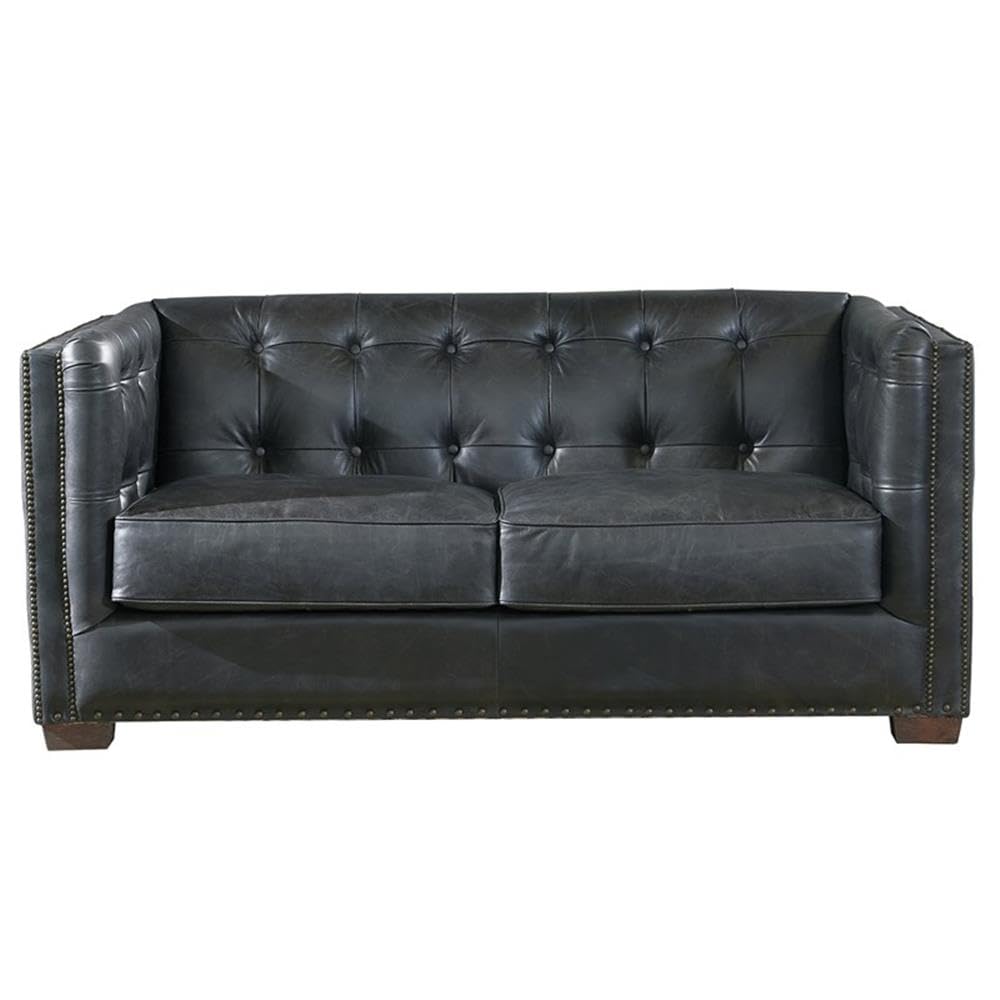 Crafters and Weavers Tuxedo Contemporary Italian Leather Loveseat in Slate Crafters and Weavers