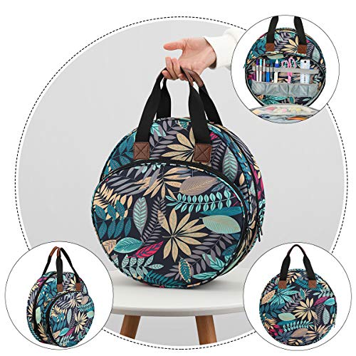 looen Embroidery Project Bag, Embroidery Kits Storage Bag,Multifunctional Bag for Crochet Hooks Embroidery Floss Organizer String Bracelet Kit Sewing Thread Accessories (Blue Leaf)