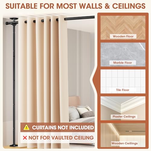 SUNALLY Room Divider Curtain Rod, No Drilling Room Separator for Space Partition Adjustable 4-10ft(H) 28-70inch(W) Heavy Duty Temporary Wall Divider Floor to Ceiling Tension Rod, Black SUNALLY