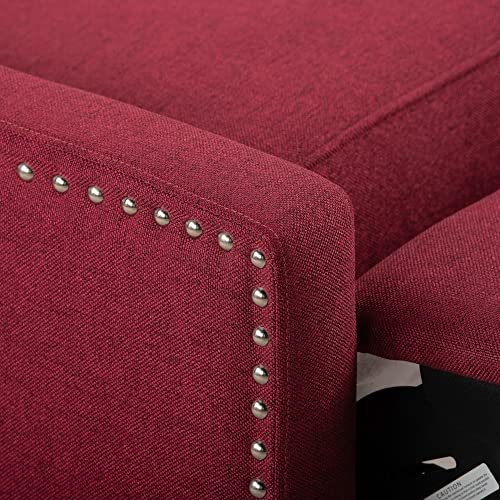 Push Back Recliner Chair,Easy Chairs for Small Spaces,Comfy Armchair,Reading Recliner Chairs for Adults,Living Room Accent Chair, Wingback and Rivets Design for Modern Recliner Chair (Red)