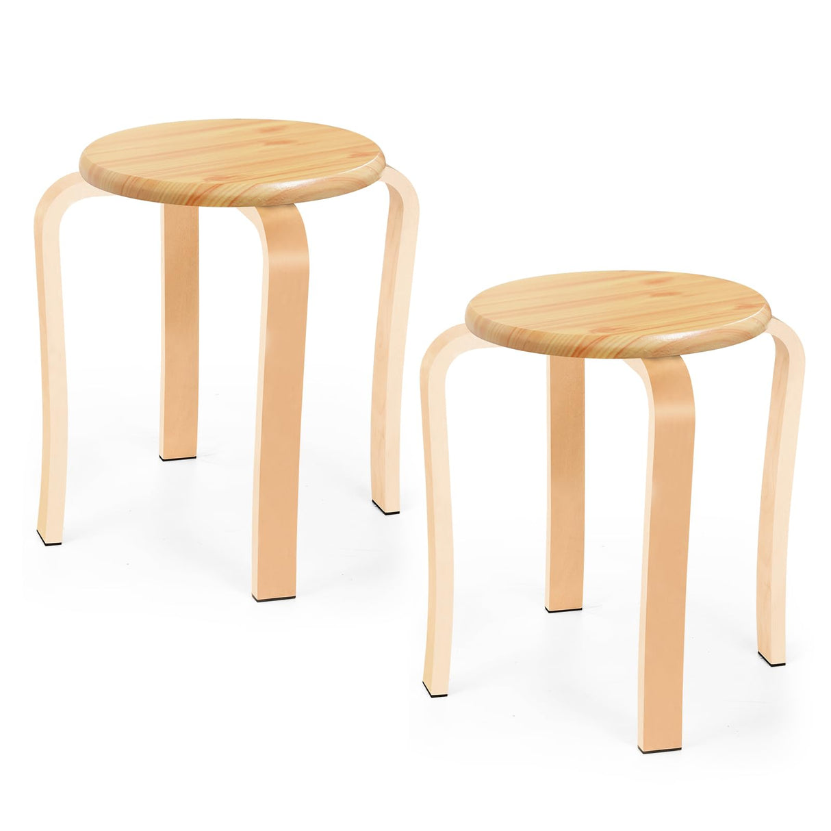 Wood Stools, Set of 2 Wooden Stackable Stool Extra Seating for Kids, Guests, Portable Round 16.5-Inch, Counter Height Stools for Living Room, Backyard, Classroom, Kitchen, Pland Stand, Apartment WINZONE