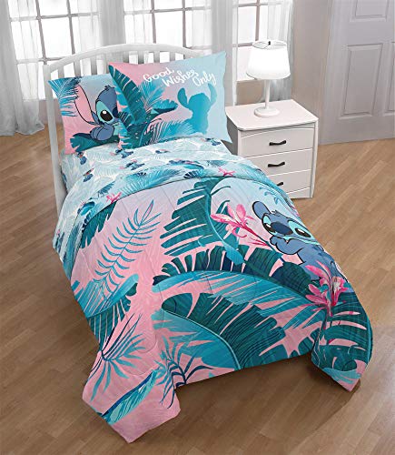 Jay Franco Disney Lilo & Stitch Floral Fun 5 Piece Twin Bed Set - Includes Reversible Comforter & Sheet Set Bedding - Super Soft Fade Resistant Microfiber Jay Franco