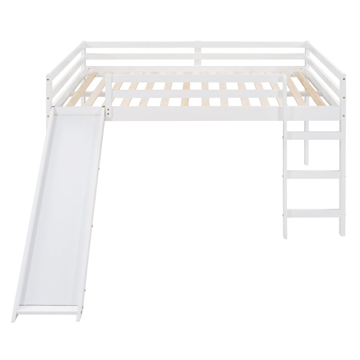 Full Size Loft Bed with Slide, Low Loft Bed with Ladder & Safety Rail, Wooden Full Loft Bed Frame for Kids Teens Girls & Boys, No Box Spring Needed, Easy Assemble (Full, White) Harper & Bright Designs
