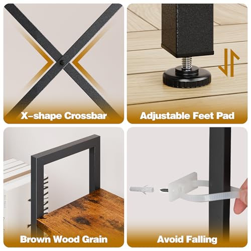 Shintenchi Triple 5 Tier Bookshelf, Industrial Large Bookcase with 14 Open Display Shelves, Large Etagere Bookshelf,Wide Book Shelf Book Case for Home & Office, Rustic Brown Shintenchi