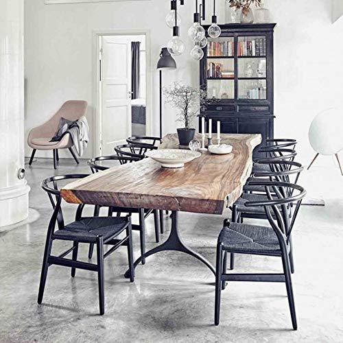 2xhome - Wishbone Solid Wood Armchair with Arms Open Y Back Farmhouse Dining Office Chair with Woven Black Seat (Black), Single, Set of 1 2xhome