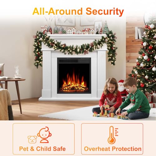 Xbeauty 44" Electric Fireplace with Mantel, Corner Freestanding Fireplace Heater with Realistic LED Flame & Remote, Adjustable Brightness, Overheat Protection for Living Room, Bedroom, Office,White Xbeauty
