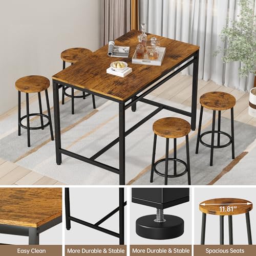 AWQM Industrial Counter Height Bar Table Set with 4 Stools - Rustic Brown & Black Dining Solution AWQM