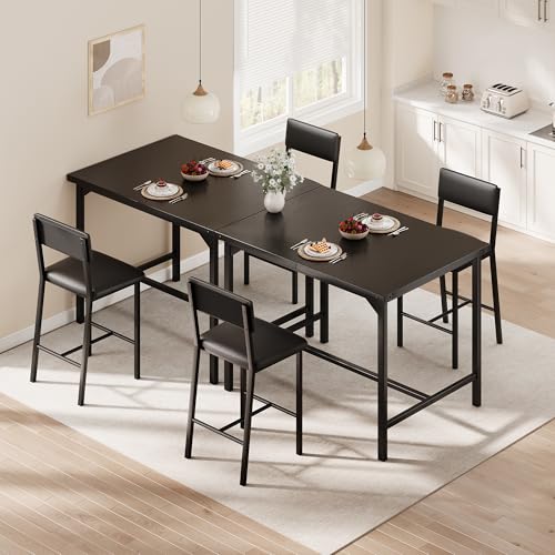 GAOMON Dining Table Set for 2 w/Backrest, Counter Height Table with 2 Upholstered Bar Stools, 3-Piece Kitchen Table Set with Footrest & Corner Protector, for Dining Room, Kitchen, Retro Black GAOMON