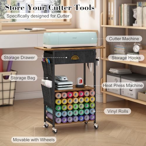 Craft Organizers and Storage Cart: Craft Room Cart for Organizing Cutting Accessories and Machine, Vinyl Roll Storage and Organization Holder, Heat Press Stand Table with Wheels Lyuwanxian