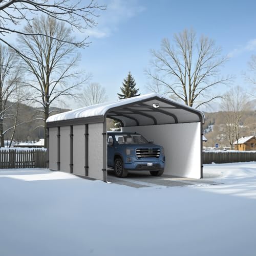 12x20 Metal Carport, Heavy Duty Car Carport Canopy, Galvanized Steel Roof Car Tent Garage, CarPorts with Removable Polyethylene Sidewalls Sannwsg