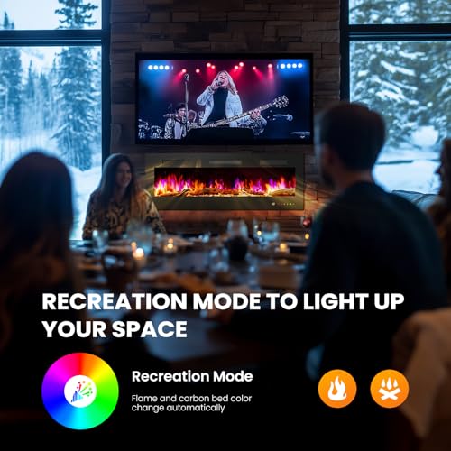 Sweetcrispy 60” Electric Fireplace Insert, 1500W Wall Mounted & Recessed Fireplace, Freestanding Fireplace Heater with Remote & Touch Panel Control, Adjustable Flame Effect, 12H Timer for Indoor use Sweetcrispy