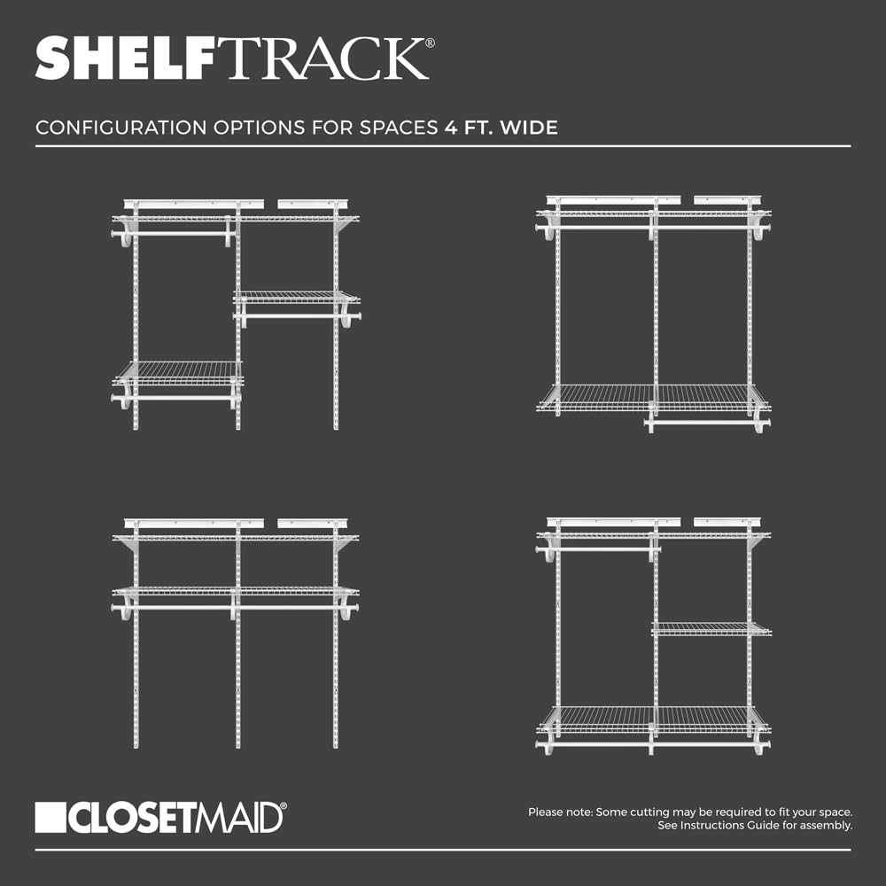 ClosetMaid ShelfTrack Wire Closet Organizer System, Adjustable from 4 to 6 Ft., With Shelves, Clothes Rods, Hardware, Durable Steel, White ClosetMaid