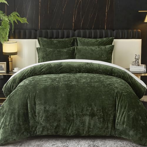 Ivellow Crushed Velvet Comforter Set Queen Green Comforter Set 5pcs Ultra Soft Lightweight Breathable Bedding Set Luxury Cozy Flannel Comforter Queen Size (1 Comforter,2 Pillow Shams, 2 Euro Shams Ivellow
