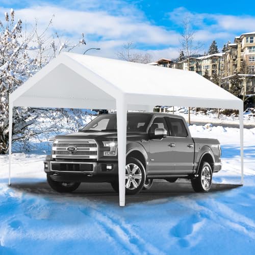 Rutile 12 x 20 FT Carport Replacement Cover, Heavy Duty Car Tarp Canopy Tent Garage Top Shelter Cover with Fabric Leg Pole Skirts and Ball Bungees White (Only Top Cover, Frame is not Included) Rutile
