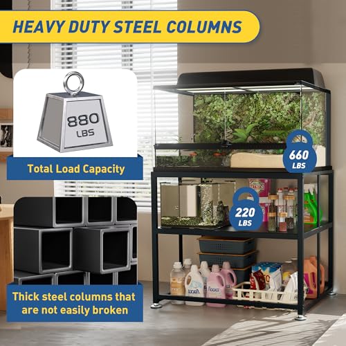 PrimeZone 40 Gallon Fish Tank Stand - All Metal Heavy Duty Aquarium Stand for Accessories Storage, 2 Tier 36.6" L x 18.5" W x 30.5" H Reptile Turtle Terrarium Stand, 880LBS Capacity, Black PrimeZone
