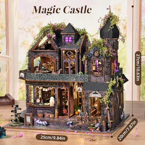 TOYQI Miniature Dollhouse Kit House Kit, DIY Mini House Kit for Adult, 3D Wooden Puzzle Book Nook Kit with Music Box, Diorama Building Bookshelf Decor Gifts for Family Lovers - Magic Castle