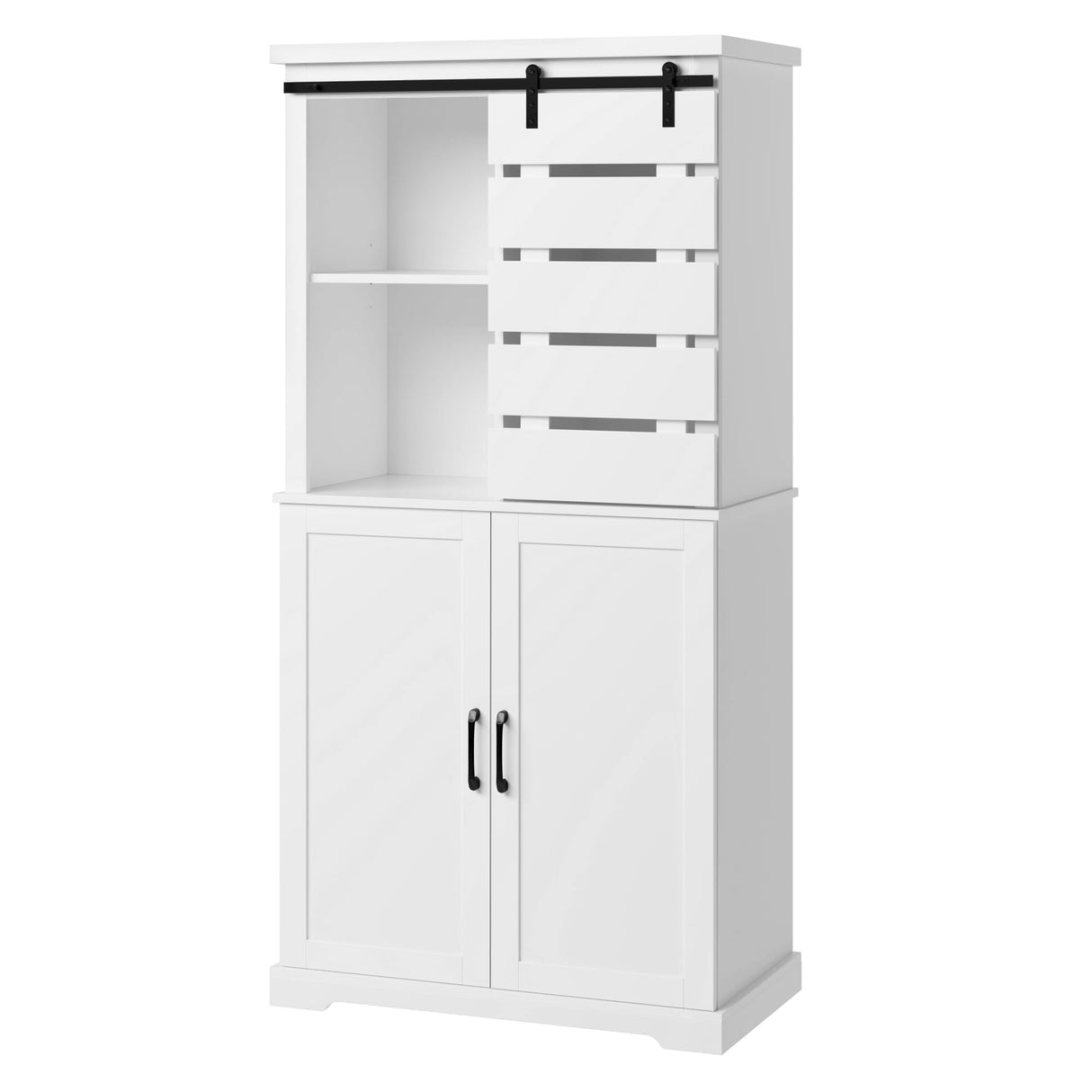 BOTLOG Tall Kitchen Pantry, Large Wood Storage Cabinet with Sliding Barn Door and Adjustable Shelves, Tall Freestanding Cupboard for Dining Room, Living Room, Laundry, White BOTLOG