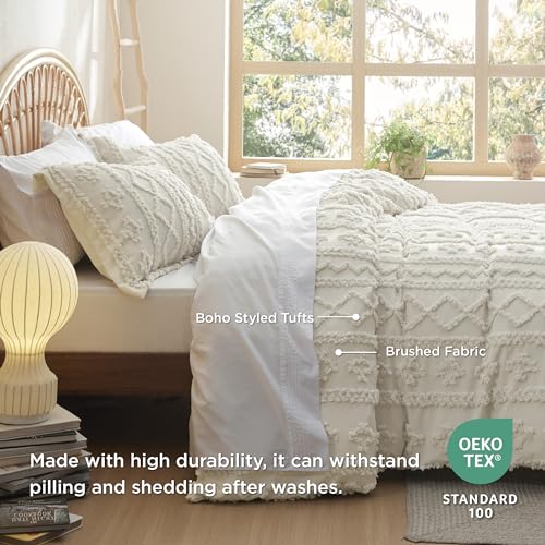 Bedsure Boho Twin Duvet Cover, Soft & Comfortable Elegant Design Boho Bedding for Decoration, Machine Washable Comforter Cover for All Seasons,Includes 1 Duvet Cover & 1 Pillow Sham,Beige Bedsure