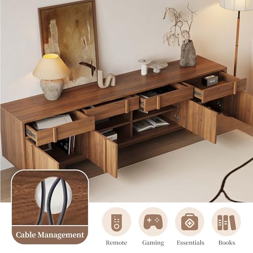 VAFON 70.87" TV Stand with Storage and Shelves for 55-70 inch TV, Wood Entertainment Center with Doors and Drawers, Mid Century Modern Console Table, for Living Room & Bedroom VAFON