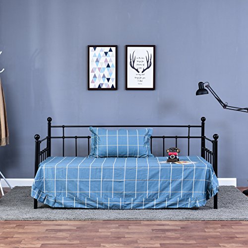 HOMERECOMMEND Metal Daybed Frame Twin Metal Slats Platform Base Box Spring Replacement Bed Sofa for Living Room Guest Room (Twin, Black) HOMERECOMMEND
