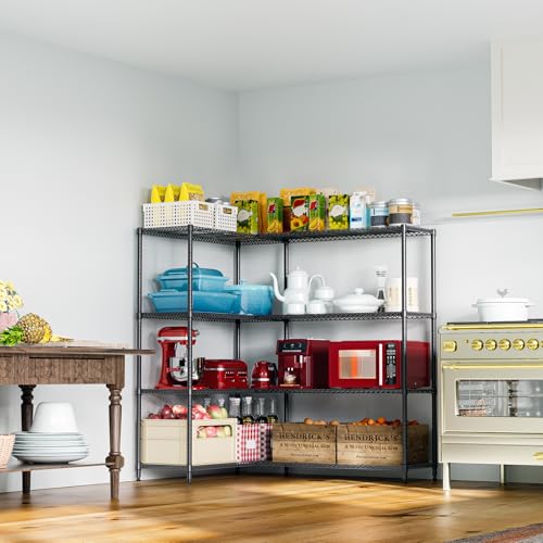 IZEUK Linked Storage Racks, DIY Adjustable Heavy Duty Metal Shelving Unit for Corner, Ideal for Kitchen, Garage, Warehouse, and Garden (Black, 4 Tiers, 15.7" D x 33.5" W x 59.5" H, 1147 lbs Capacity) IZEUK