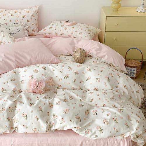 Erwinmu Floral Duvet Cover Set Twin Size,Pink Floral Flowers Bedding Duvet Cover with Zipper Closure,Reversible Comforter Duvet Cover and 1 Pillowcase Erwinmu