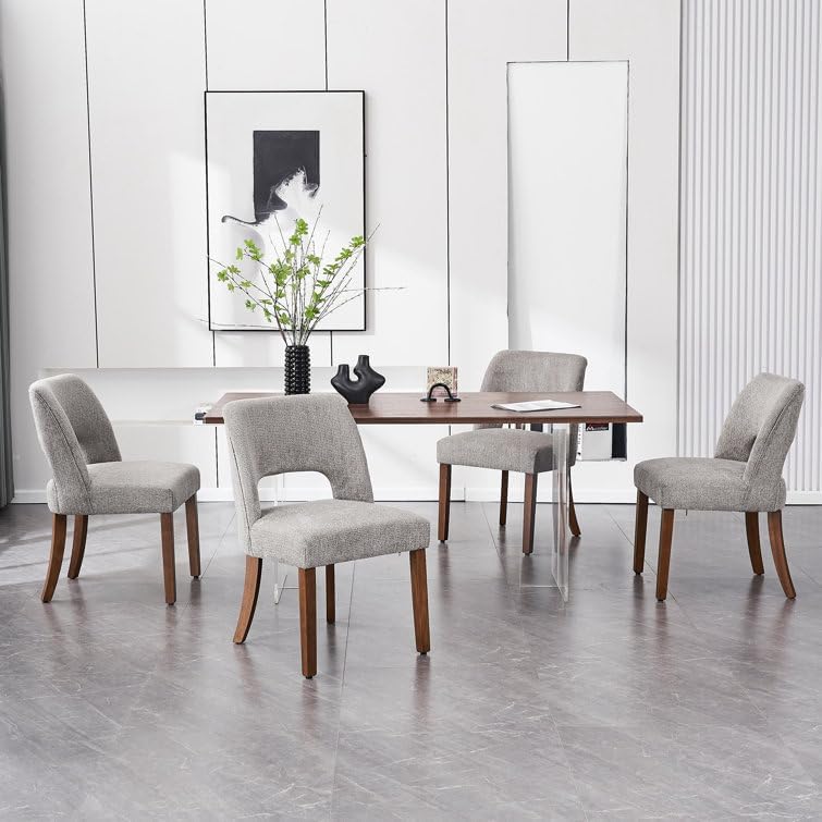 VKNOW Wooden Dining Chairs Set of 4, Modern Fabric Upholstered Dining Room Chair Kitchen Chairs, Farmhouse Dinner Chair for Kitchen Dining Room, Grey VKNOW