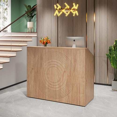 LITTLE TREE 47-Inch Reception Desk with Counter, Oak Front Desk Reception Room Table, Retail Counter for Checkout, Modern Welcome Desk for Lobby, Office, Beauty Salon LITTLE TREE