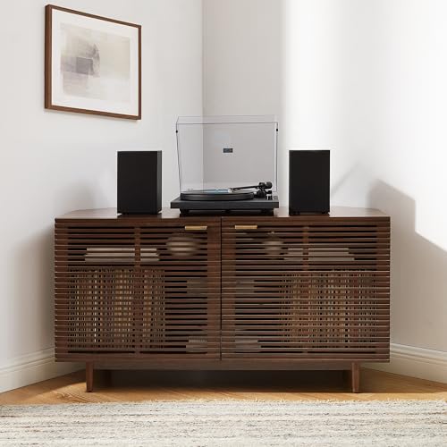 Crosley Furniture Cameron Corner Record Player Cabinet Turntable Stand, Storage for up to 230 Vinyl Records, Brown Crosley Furniture