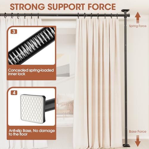 SUNALLY Room Divider Curtain Rod, No Drilling Room Separator for Space Partition Adjustable 4-10ft(H) 28-70inch(W) Heavy Duty Temporary Wall Divider Floor to Ceiling Tension Rod, Black SUNALLY