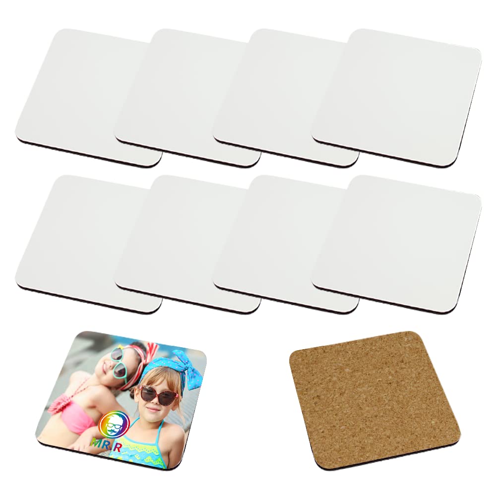 MR.R 10 Pieces Sublimation Blanks Square Cup MDF Coasters, Raw Wood Back Hardboard Sublimation Coasters Blanks,Absorbent Heat Transfer Cup Coasters for Drinks, Party Supplies Coasters and DIY Craft MR.R
