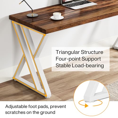 Tribesigns Modern Walnut/White 55" Heavy Duty Computer Desk, Study & Work Desk, 23.6"D x 55.1"W x 29.5"H, Z-Shaped Metal Legs, 330 lbs Capacity Tribesigns