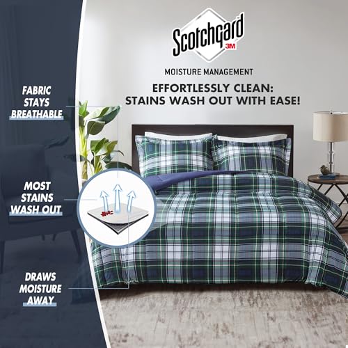 Madison Park Essentials Parkston Plaid Comforter, Matching Sham, 3M Scotchguard Stain Release Cover, Hypoallergenic All Season Bedding-Set, Twin/TwinXL, Navy, 2 Piece Madison Park