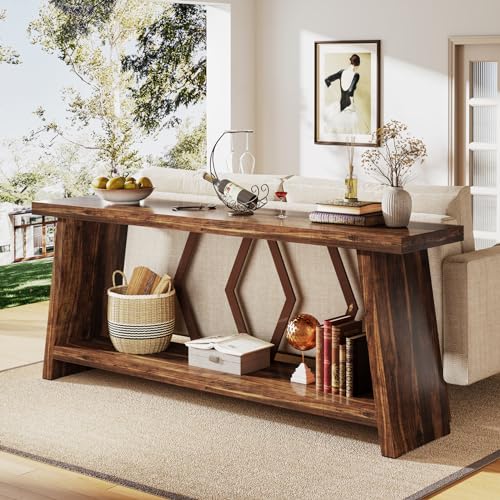 Tribesigns 70.86-Inch Long Sofa Table for Living Room, 2-Tier Narrow Console Table with Storage, Wood Foyer Entryway Couch Table for Hallway, Entrance (Brown) Tribesigns