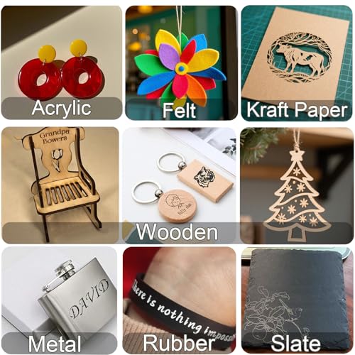 216Pcs Laser Engraving Material Kit, 27 Kinds Blanks for DIY Crafts Includes Wood, Acrylic, Metal, Fabric, Rock, PU Leather,Diatom Mud Blanks Material Fecuheko
