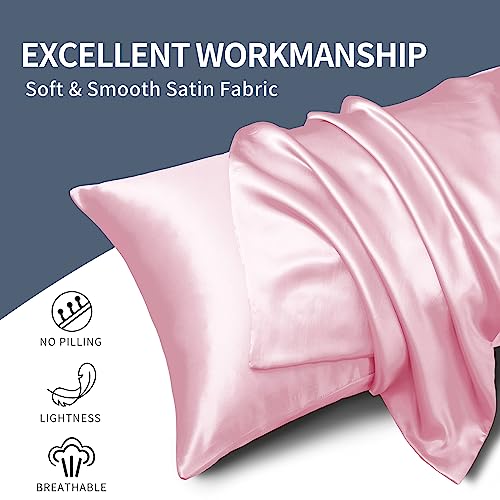 Horbaunal 5 Pieces Satin Duvet Cover Set Queen/Full Size Blush Pink Duvet Cover with Corner Ties & Zipper Closure, Luxury & Silky Bedding Set, 1 Duvet Cover and 4 Pillowcases (No Comforter) Horbaunal